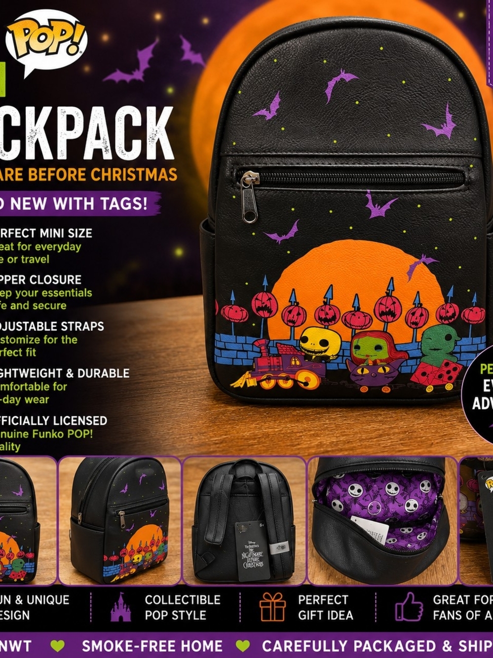 Funko Black Mini Backpack with Orange Moon & Purple Bat Accents